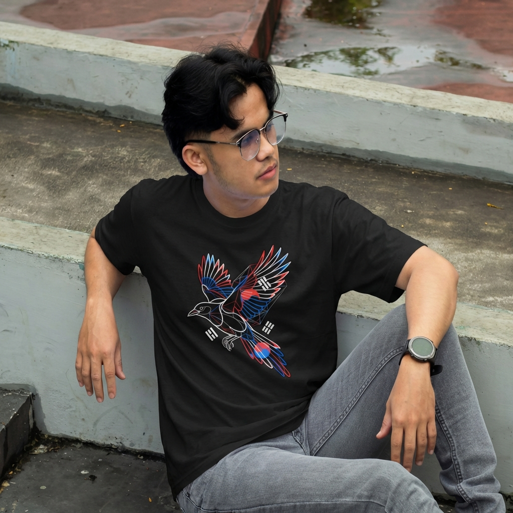 South Korea Magpie Pride Football T-Shirt — Studio Pose Model mockup