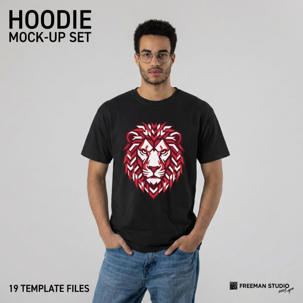 Geometric Chevron Lion Football T-Shirt — Mall Setting Model mockup