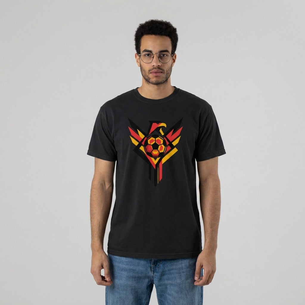 Geometric Eagle National Soccer T-Shirt — Mall Setting Model mockup